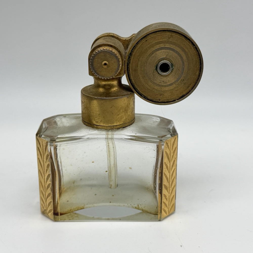 Marcel Franck Gold Gilt Glass Perfume Bottle with Atomizer - Made in France